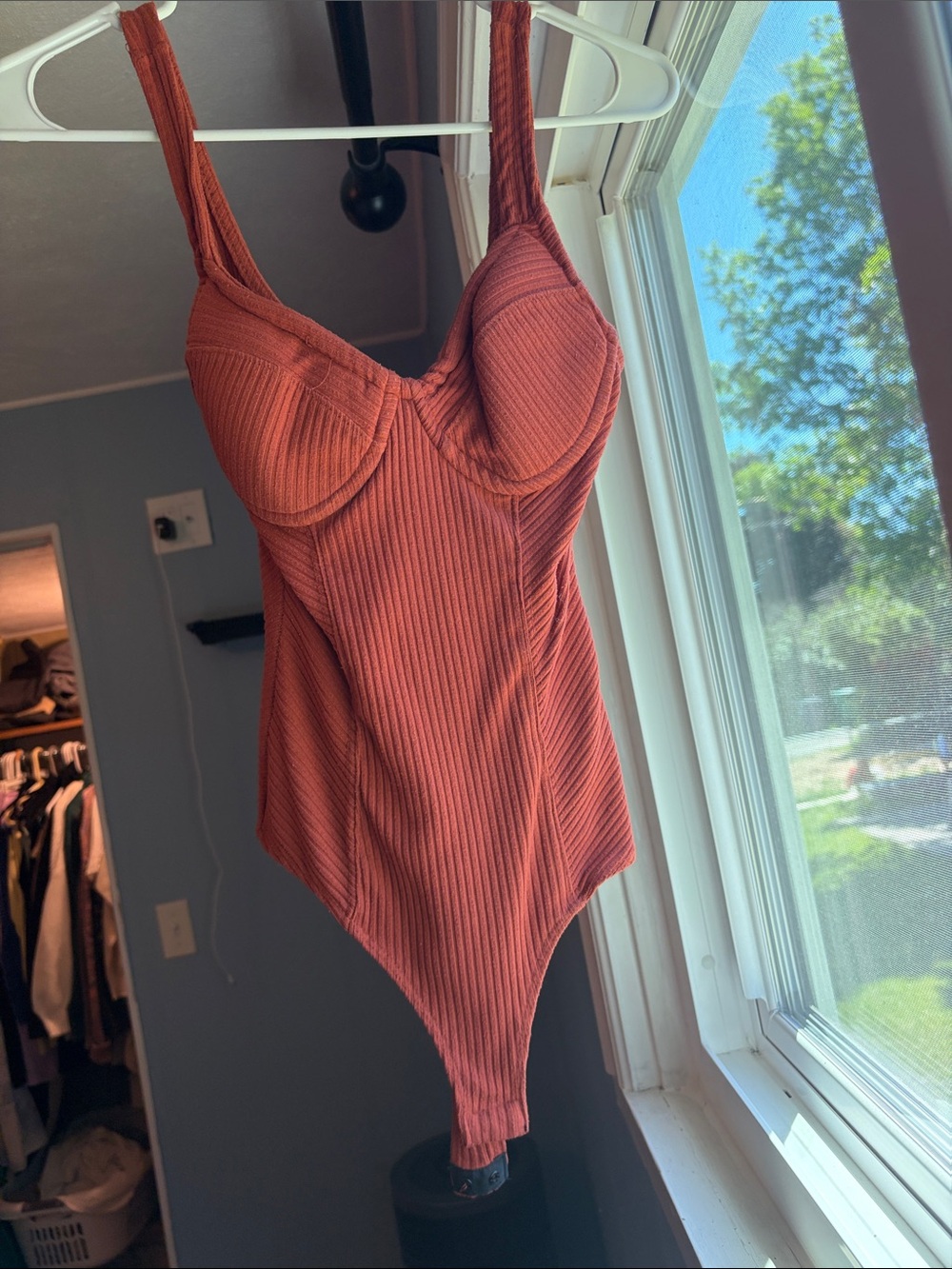 Ribbed Underwire Bodysuit Tank - Rust